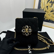 【99❤️全套 】Chanel 22K 竪版 tweed 黑色毛呢編織 毛呢扣 單肩包斜挎包