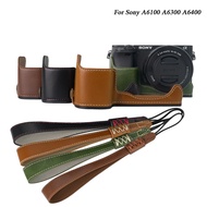 PU leather case with wristband for Sony A6000, A6100, A6300, and A6400