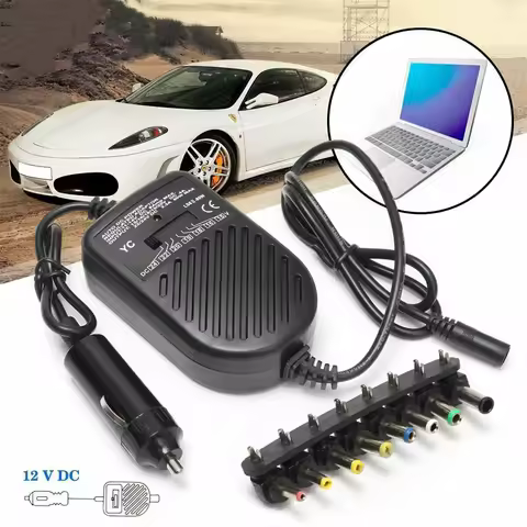 Universal 80W DC Car Charger Laptop Notebook Adapter Adjustable LED Auto Power Supply Set + 8 Detach