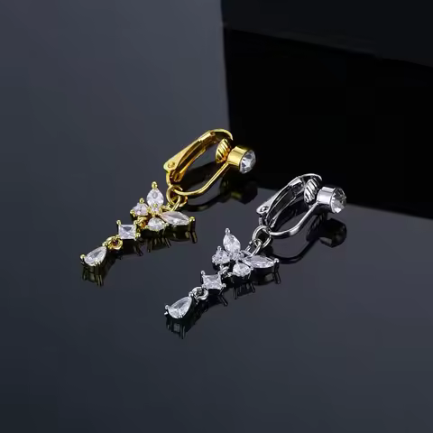 Fake Belly Butterfly Crystals Long Dangle Belly Button Rings Surgical Steel Navel Piercing Clip Umbi