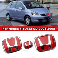 For Honda Fit Jazz GD 2001-2008 Acrylic Honda Red 3D Emblem Front Rear Steering Wheel Logo Frame Pan