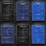 Air Force Plane Airbus Patent Prints Airplane Poster Fighter Blueprint Canvas Painting Wall Art Pict