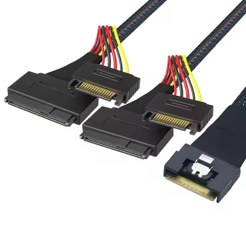 PCI-E SlimSAS SFF-8654 8i to Dual U.2 (SFF-8639) Adapter Cable with 15-Pin SATA Power - High-Speed N