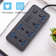 【A38】6 Way Extension Socket with USB+Type-c extension plug 2m Extension Cord UK 3 Pin Plug