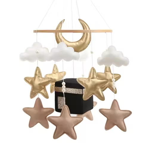 Muslim Baby Mobile Felt Moon and Star Cube Kaaba Islamic Cot Mobile Quran Crib Mobile