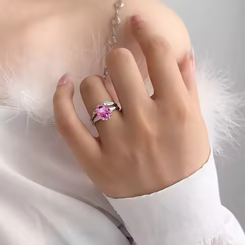 100% 2.0ct Pink Oval Moissanite 2 Ring 7x9MM with Certificate Passed Diamond Test S925 Silver Jewelr