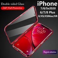 เคสแม่เหล็ก360แบบเต็มตัว,เคสโลหะแม่เหล็กกระจกนิรภัยสองด้านสำหรับ Apple iPhone 13 Pro Max 12 12Pro 12 Mini 13Mini 11 11Pro X XS XSMax XR กระจกหน้าหลัง9H เคสสำหรับ iPhone 6 7 8 Plus Se 2020เคสกันกระแทกโลหะ