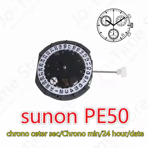 New Sunon Pe50 Movement Six-Pin Single Calendar 2/6/10 Small Seconds Multi-Function Quartz Machine W