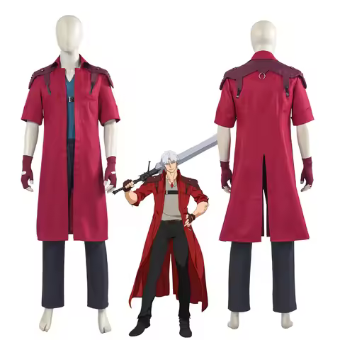 Anime Devil May Cry Dante Cosplay Costume Red Long DMC Dante Jacket Outfit Adult Men’s Halloween Car