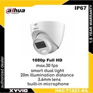 DAHUA HAC-T1A21-A-IL Analog 2MP Fixed 3.6mm Lens Build In Mic Smart Dual Light HDCVI Eyeball Dome Ca