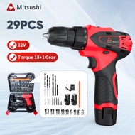 Mitsushi สว่านไร้สาย 12V ความเร็วสองเท่า พร้อมแบตเตอรี่ลิเธียมไอออน 2 ก้อน ฟรีชุดอุปกรณ์เสริม