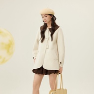 BY IHAPPY | เสื้อโค้ทขนสัตว์สีสันปกพับปุ่ม