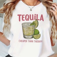 Black Casual Short-Sleeve T-Shirt for Women Featuring a Tequila Graphic, Perfect for Wearing at Home