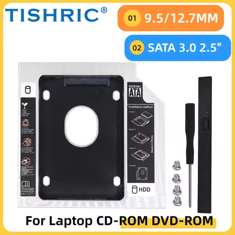 TISHRIC 9.5 12.7mm HDD Caddy SATA 3.0 2.5" Optibay SSD CD DVD To HDD Case Aluminum Universal Enclosu