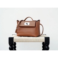 【MiyaBag】Mini 2424 leather silver buckle handbag shoulder bag crossbody bag,brown