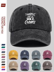 1 chiếc mũ bóng chày in hình "Happy Camper" và KWAY vui nhộn, thiết kế tối giản màu trơn, thoáng khí