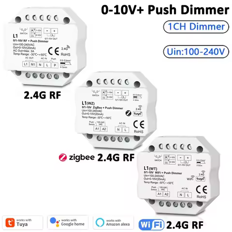 0/1-10V WiFi ZigBee + RF + Push Dimmer L1 L1(WT) L1(WZ) 2.4G Single Color Push Dimmer for COB 5050 S