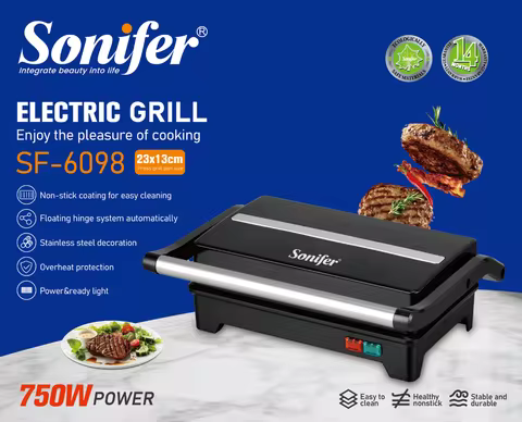 Electric Grill Sonifer SF-6098 750W Contact Grill Non Stick Sandwich Maker Floating Hinge Toast Pres