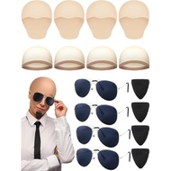 Mepase 24/16/4 PCS Halloween Latex Bald Caps Costumes with Head Wig Mustache Sunglasses Accessories 