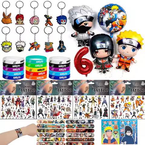 Cartoon Naruto Birthday Party Decoration Keychain Kakashi Uchiha Itachi Balloon Set Gift Bag Sticker