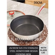 18/26/30CM SUS316 STAINLESS STEEL HONEYCOMB DESIGN COOKING WOK/POT STAINLESS STEEL WOK HONEYCOMB WOK