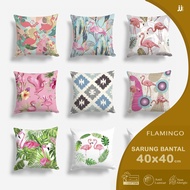 Sofa Cushion Cover PRINT FLAMINGO PINK BLUE Woven 40X40 CM