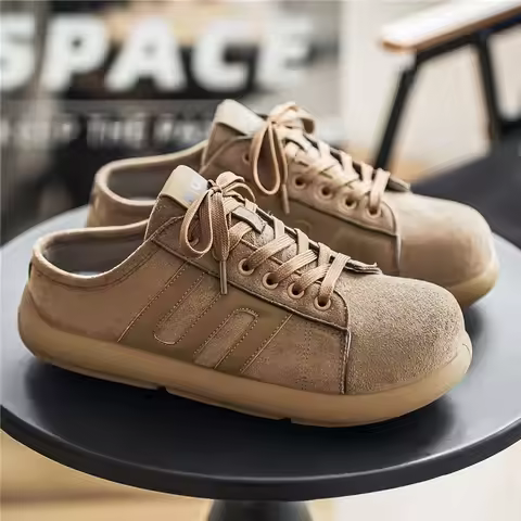 Men Elevated Wedge Suede Creeper Baotou Half Slippers Outdoor Shoes Summer New Thick Bottom Heighten