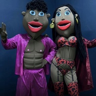 Cartoon Doll Costume Set - Black Big Head Outfit with Props