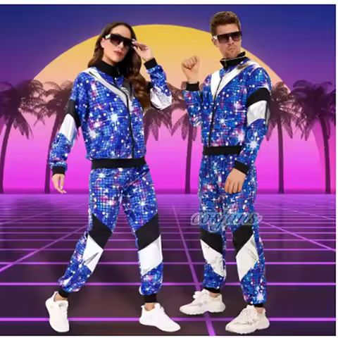 Women's Men's Costume 80s 90s Suit Party Accessories Disco Jacket Trousers Outfit Women's Men's Cost