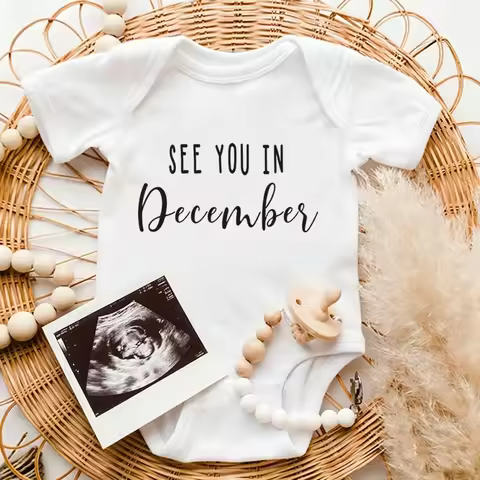 Pregnancy Announcement Onesie See You In January-December Baby Bodysuit Short Sleeve Newborn Romper 