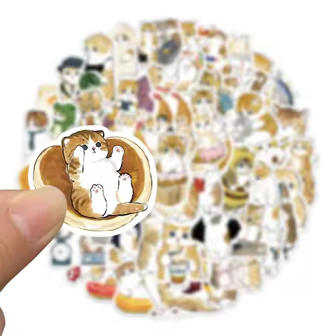 64Pcs Mofusand Stickers Cartoon Cute Yellow Cat Stickers Luggage Pen Guitar Notebook Waterproof Graf