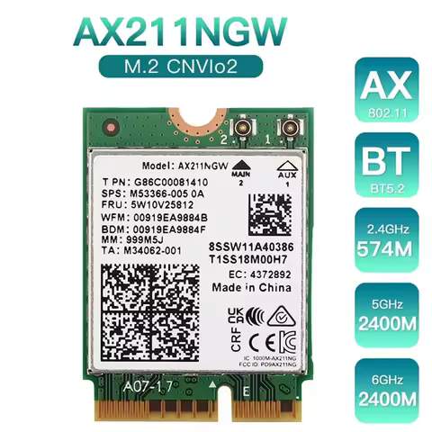 AX211NGW Wifi 6E M.2 Key E Cnvio2 Dual Band 2.4Ghz/5Ghz Wireless Network Card Accessories Kit 802.11