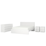 MALM 臥室家具 4件組, 雙人床框, 白色