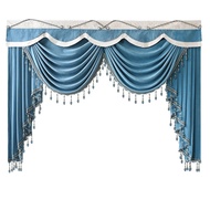 New Design Blue Chenille Beaded Swag Valance for Living Room European Style Luxury Waterfall Valance Scalloped Curtain Topper Thermal Insulated Rod Pocket 1 Panel