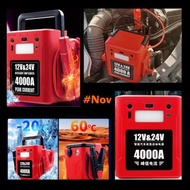 全新 12V/24V 汽車應急啟動電源 4000A 特大容量 救車寶 中型重型 貨車 掛接 旅遊巴 電油/柴油車 照明燈 警示燈 大功率點煙座 過江龍 救車寶 jump starter 送貨到樓下或順