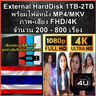 External Harddisk 1TB - 2TB พร้อมไฟล์หนัง .MP4 หนัง นานาชาติ ภาพ-เสียง FULL HD 1080P / 4K 2160P หนัง