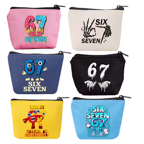 Funny 67 Six Seven Coin Purse Wallet Kawaii Cartoon Portable Money Coin Storage Bag Cute Mini Card P