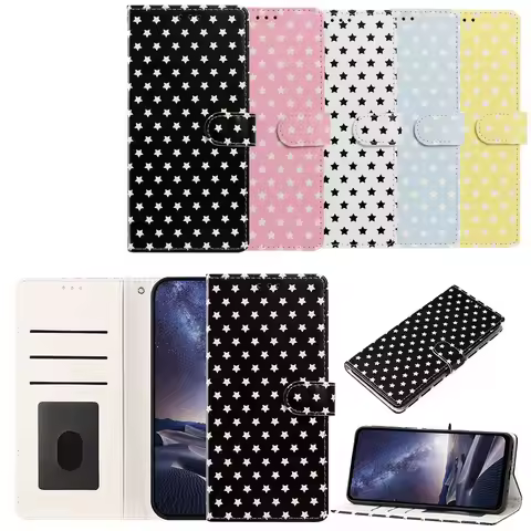 Cute Star Leather Phone Case For Xiaomi Poco C85 C75 Redmi Note 15 Pro 14 14S 13 15C 14C 13C Wallet 