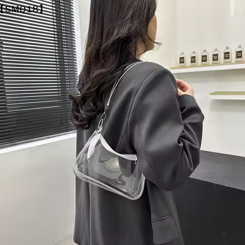 Clear Jelly Shoulder Bag For Women, Y2K Small Zipper Underarm Purses Fashion Handbag Casual Clear Un