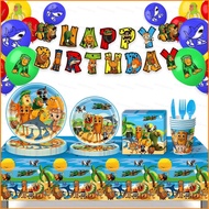 SY5 Italian Brainrot Tung Tung Tung Sahur party tablecloth banner fork plates balloons background