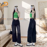 High-waisted wide-leg JEANS in 2 colors Black-Tro ADO JEANS(93cm-95cm) DJ94