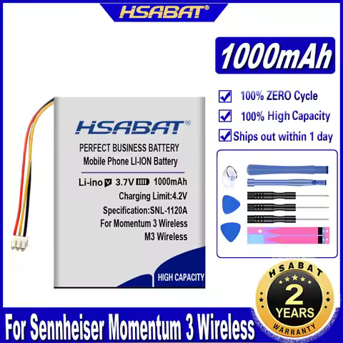 HSABAT Momentum 1000mAh Battery for Sennheiser Momentum 3 Wireless MOMENTUM True Wireless 2 Batterie