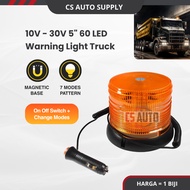 1PC x LED 10V-30V 5" 60 LED Beacon + Adapter 7 Pattern Modes Rotate Flashing Warning Light Truck Lor