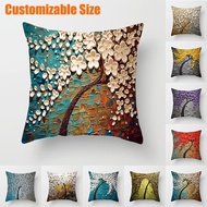 [READY STOCK] [Double Side] 1 Piece Polyester Pilow Case 40x40/45x45/50x50cm, Tree of Life Oil Painting Cushion Cover Pillow Cover for Sofa Bedroom Homeliving