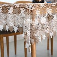 White Brown Two Tone Cotton Crochet Lace Tablecloth Dust-Proof Table Cover for Buffet Table, Holiday Dinner, Party, Banquet, Wedding Decoration