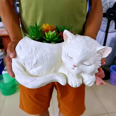 Large silicone mold pink bow cat flowerpot juicy DIY production resin concrete vase cactus silicone