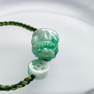 免費開光 天然緬甸玉翡翠 白底花青 招財貔貅手鍊 編織款手鍊