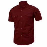KEMEJA Men's shirts 6 COLORS 5 sizes/ men's short-sleeved shirts men's CASUAL HYLOS - Maroon, L men'
