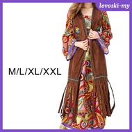 [LovoskiMY] Women Hippie Costume Hippie Costume Set Dress Headband Dress Vest with Tassel 60S 70S Outfit for Party Holiday Disco Halloween