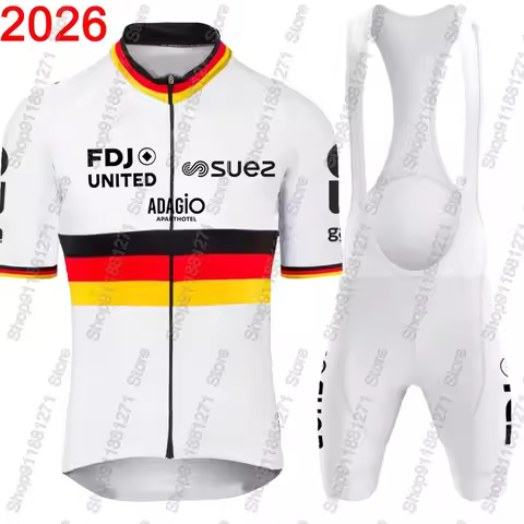 FDJ United Suez 2026 Germany Cycling Jersey Set Summer European Clothing Suit Mens Shorts Sleeve MTB
